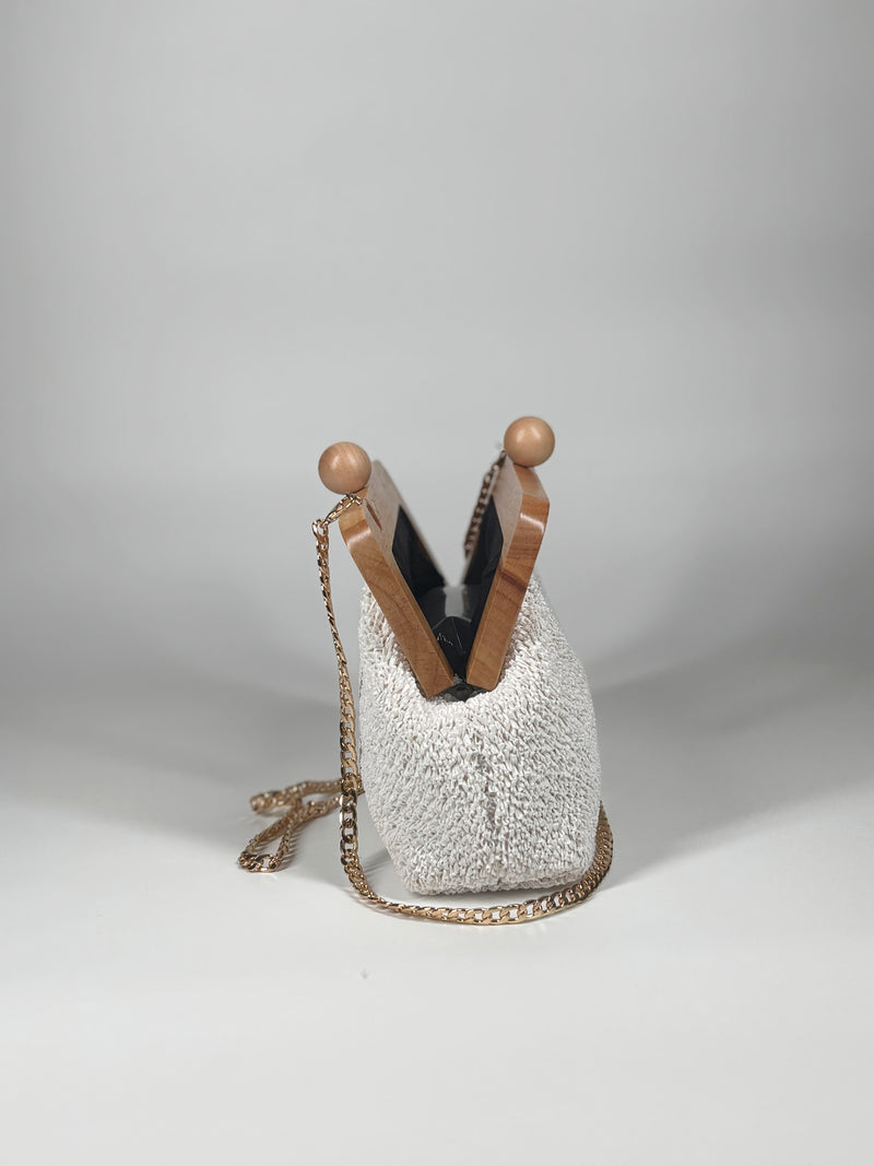 Clutch con chiusura in legno naturale - Bianco