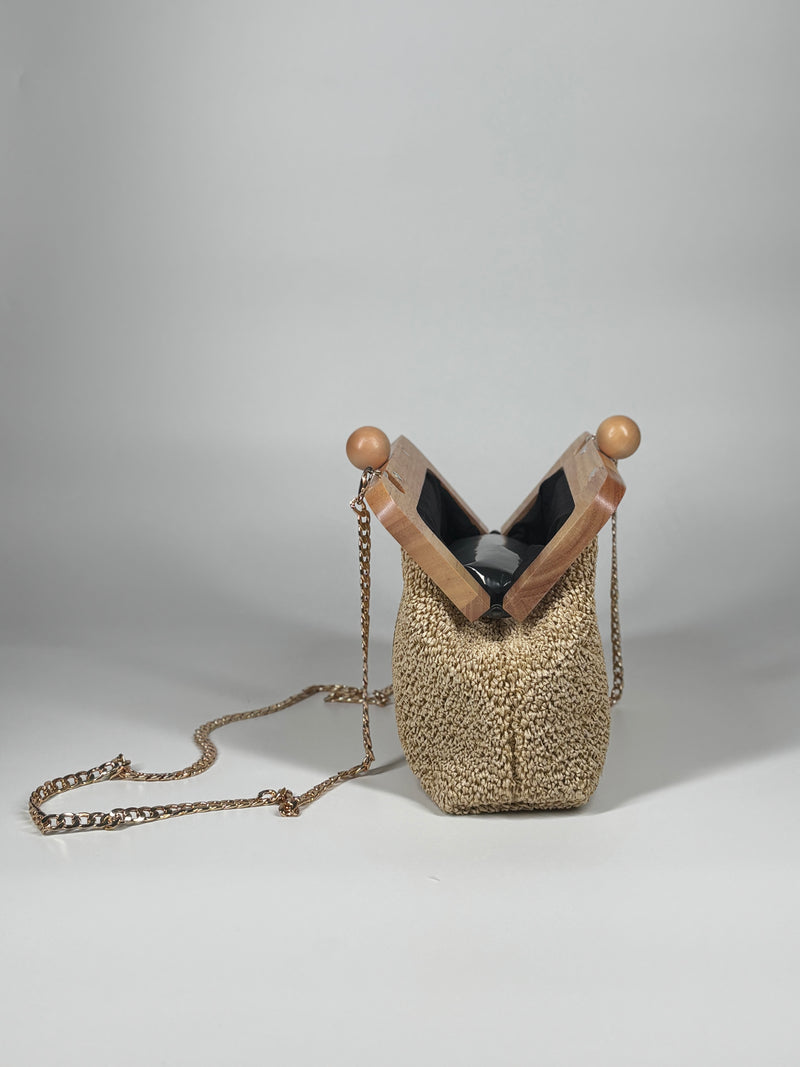 Clutch con chiusura in legno naturale - Beige