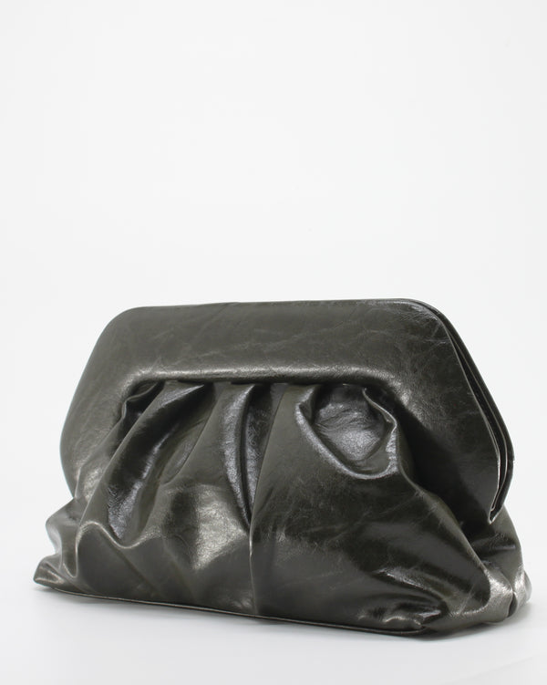 Borsa Pochette / Clutch Morbida Plissé in Similpelle Lucida con Tracolla - Verde