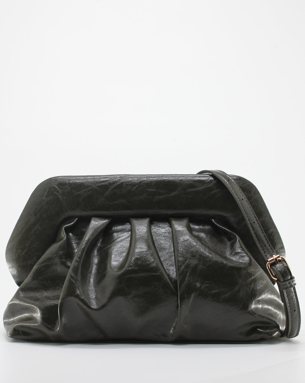 Borsa Pochette / Clutch Morbida Plissé in Similpelle Lucida con Tracolla - Verde