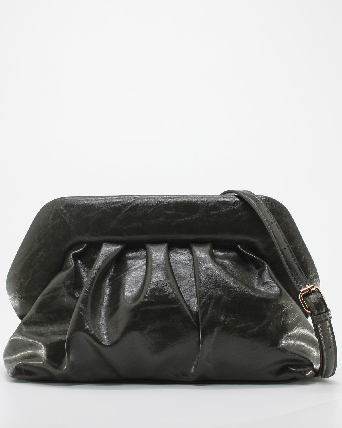 Borsa Pochette / Clutch Morbida Plissé in Similpelle Lucida con Tracolla - Verde