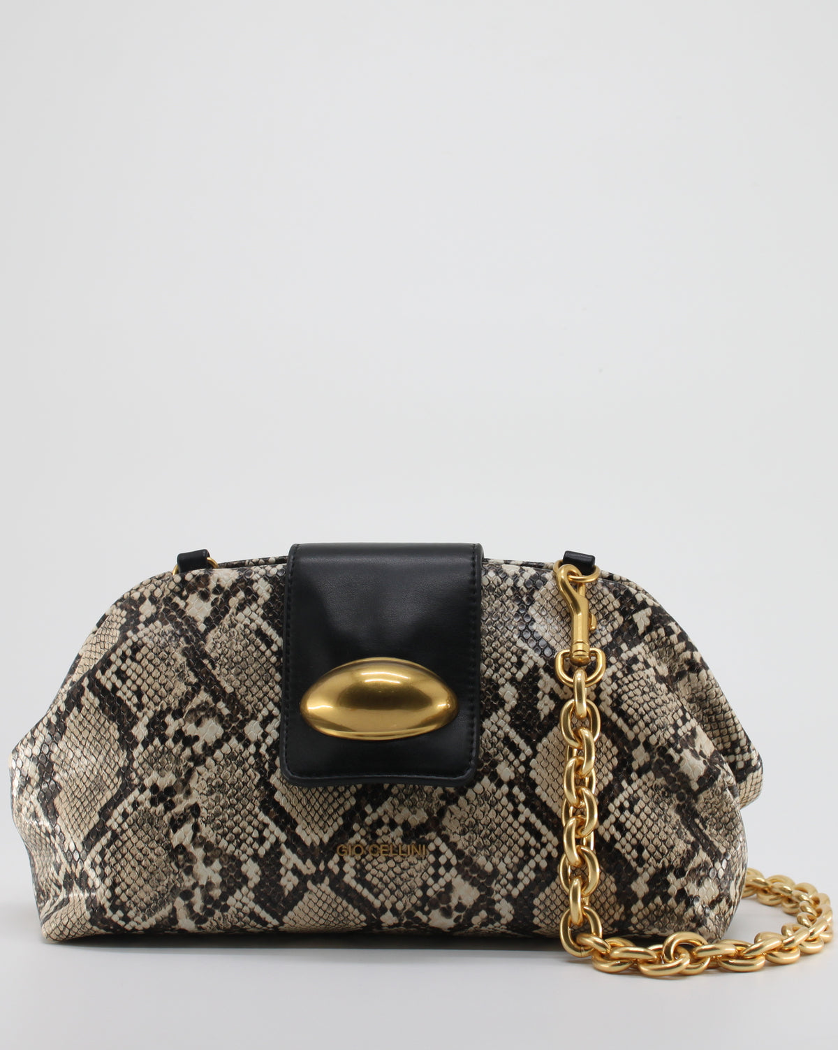 Borsa Clutch Giò Cellini Pitonata con Dettaglio Gioiello Dorato e Tracolla