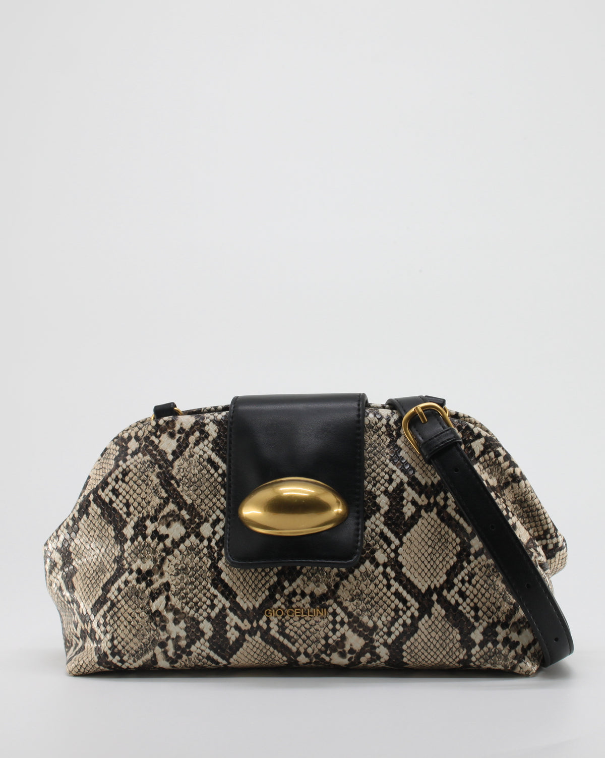 Borsa Clutch Giò Cellini Pitonata con Dettaglio Gioiello Dorato e Tracolla