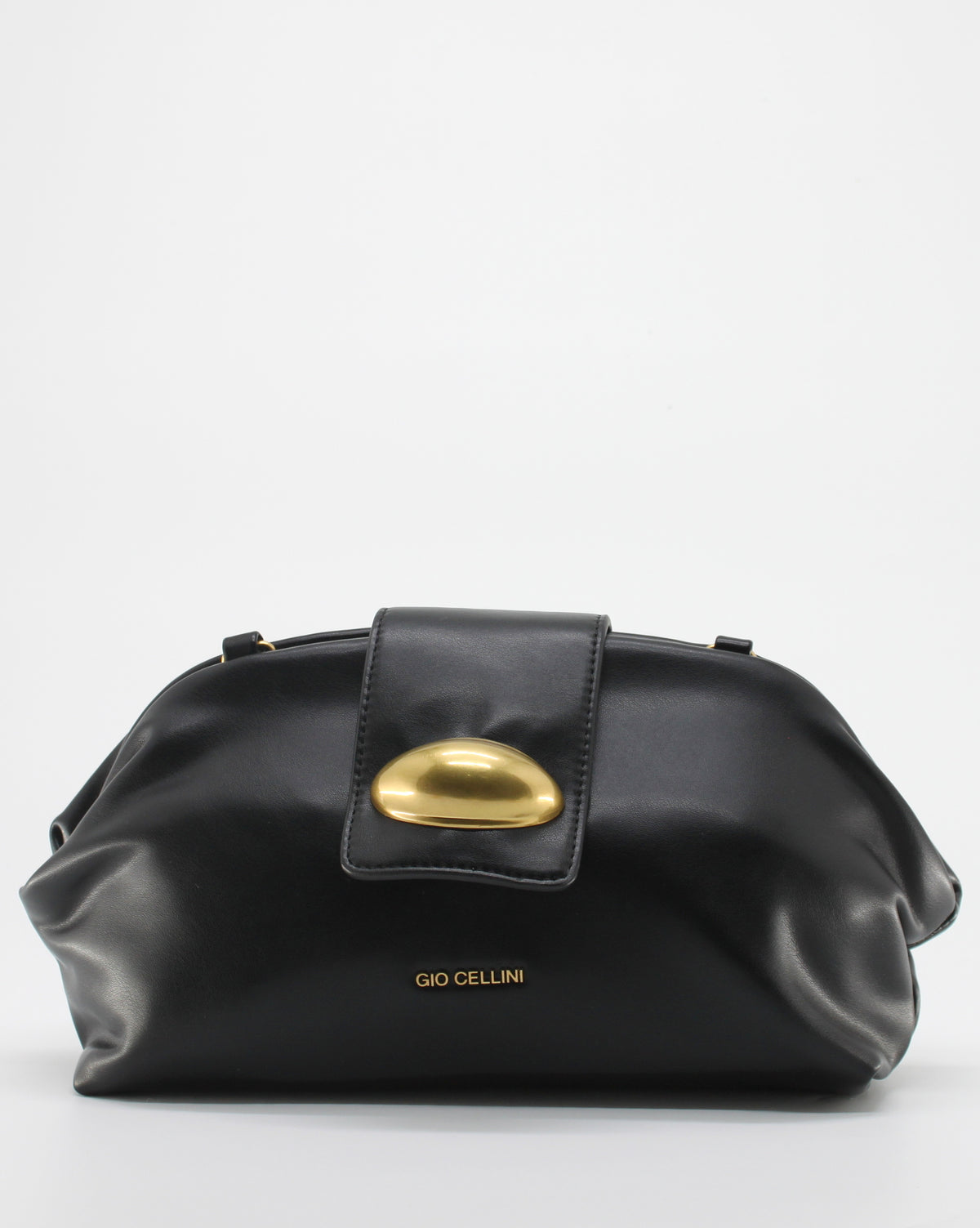 Borsa Clutch Giò Cellini Nera in Pelle con Dettaglio Gioiello Dorato e Tracolla