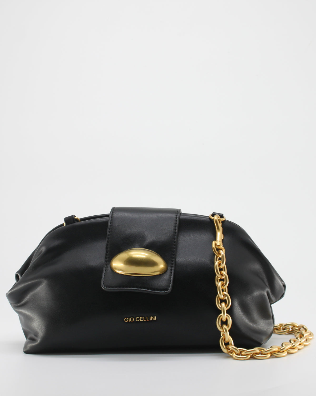 Borsa Clutch Giò Cellini Nera in Pelle con Dettaglio Gioiello Dorato e Tracolla