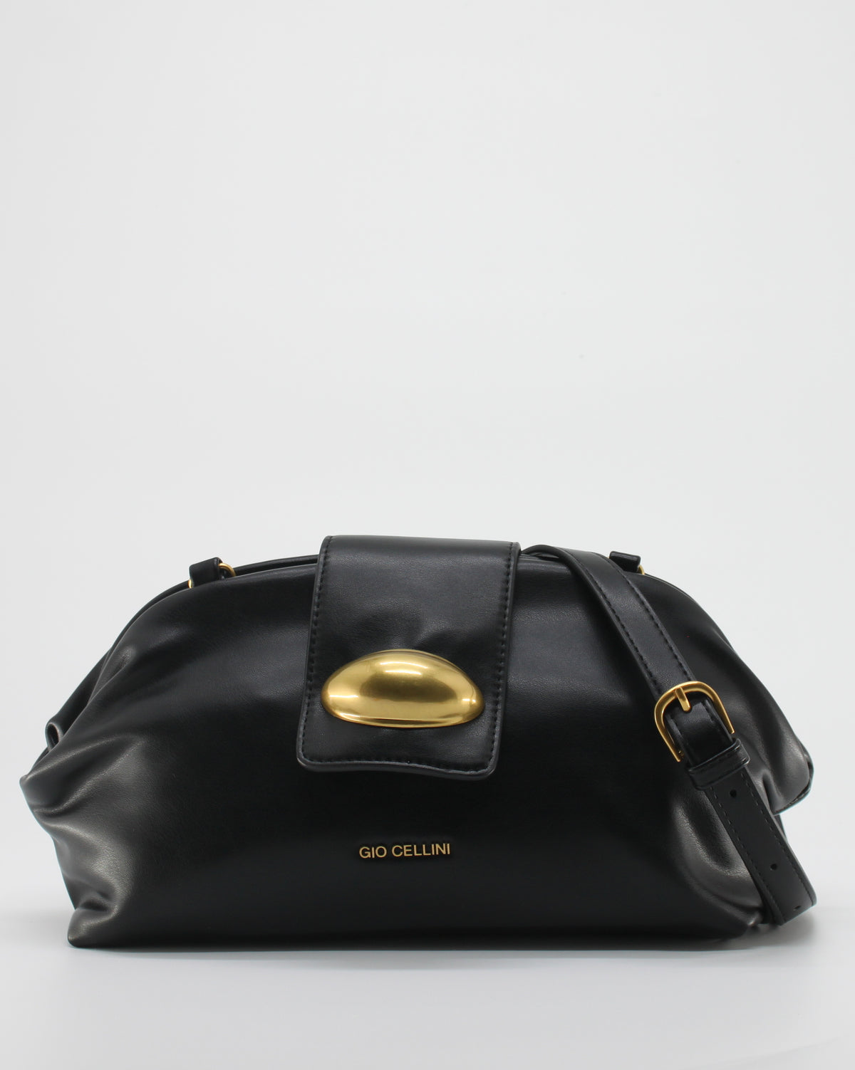 Borsa Clutch Giò Cellini Nera in Pelle con Dettaglio Gioiello Dorato e Tracolla