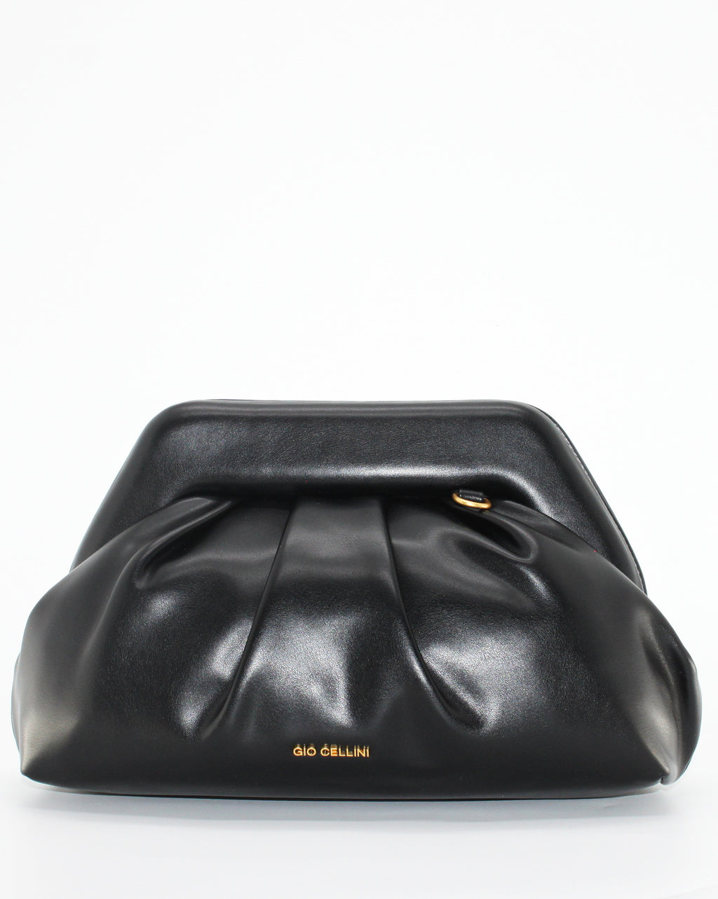 Borsa Clutch Giò Cellini Drappeggiata con Chiusura Clic-Clac e Catena Dorata - Nero