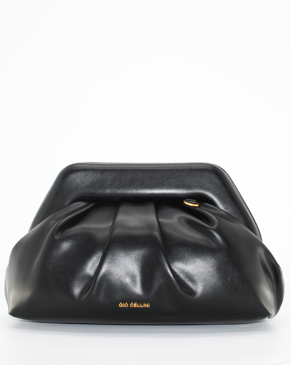 Borsa Clutch Giò Cellini Nera Drappeggiata con Chiusura Clic-Clac e Catena Dorata