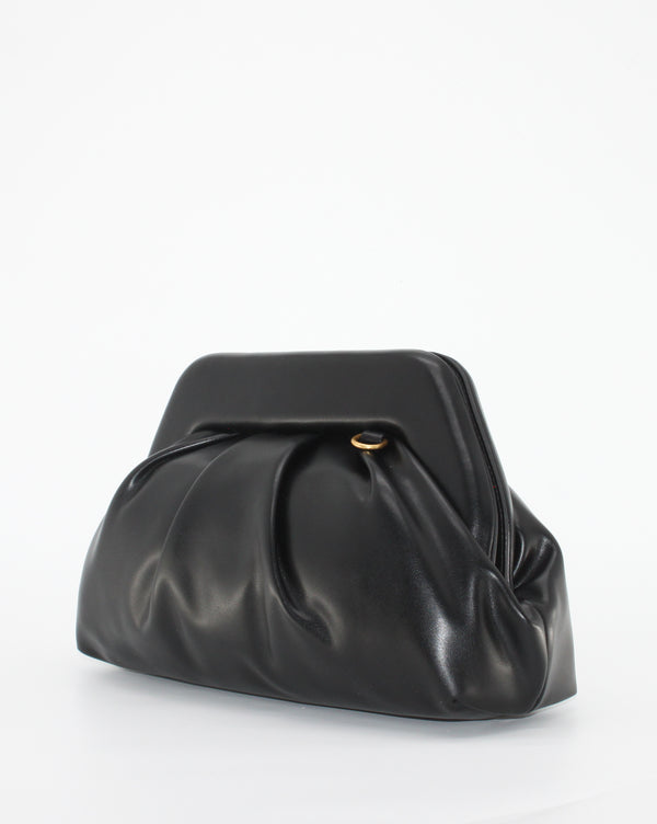 Borsa Clutch Giò Cellini Nera Drappeggiata con Chiusura Clic-Clac e Catena Dorata