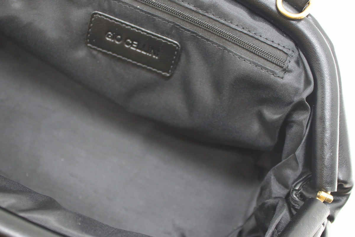 Borsa Clutch Giò Cellini Nera in Pelle con Dettaglio Gioiello Dorato e Tracolla