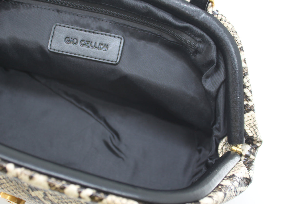 Borsa Clutch Giò Cellini Pitonata con Dettaglio Gioiello Dorato e Tracolla
