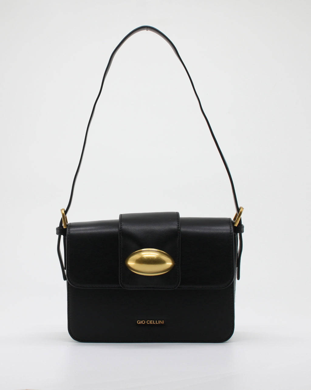 Mini Bag Giò Cellini Nera a Spalla con Fibbia Ovale Dorata - Nero