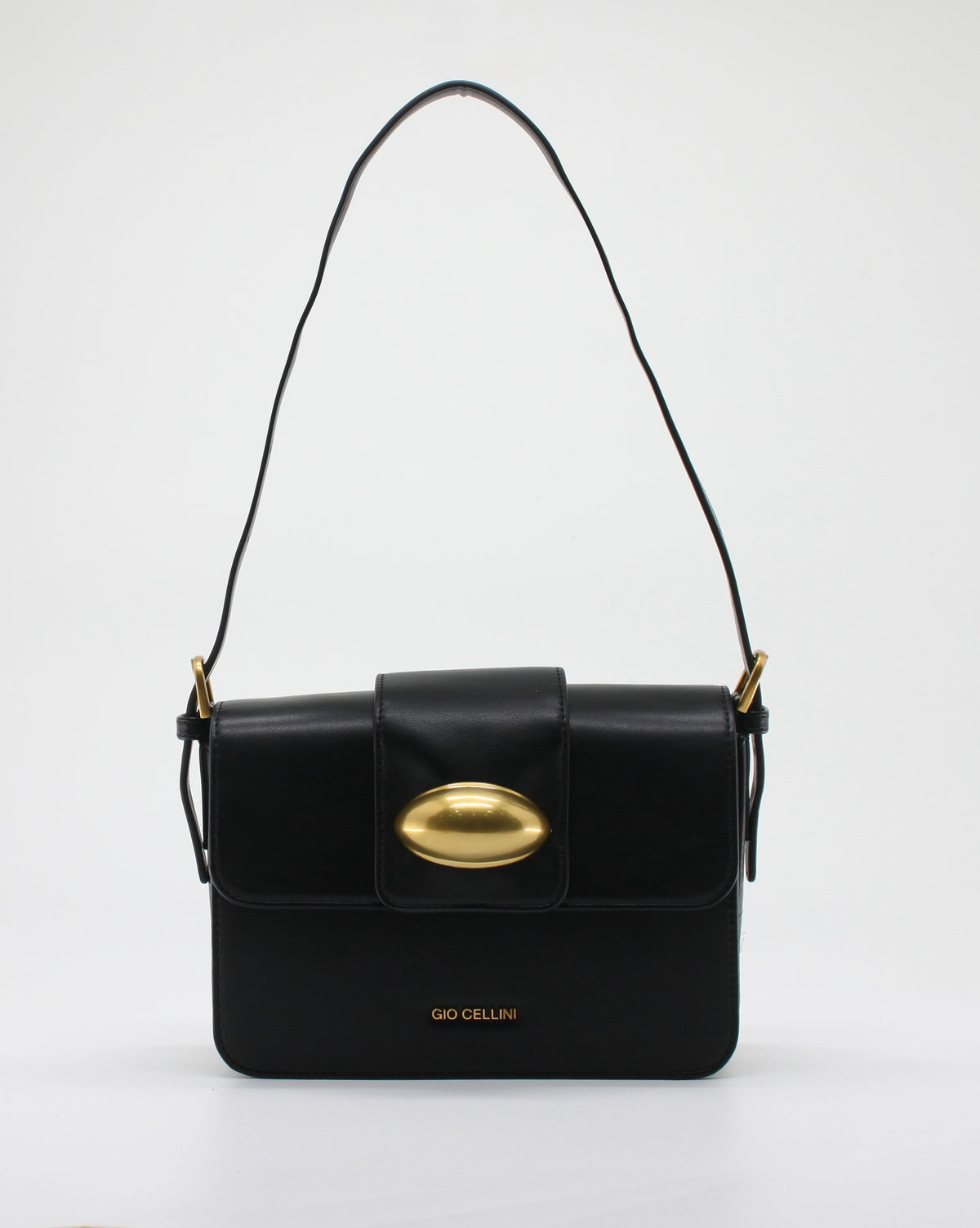 Mini Bag Giò Cellini Nera a Spalla con Fibbia Ovale Dorata