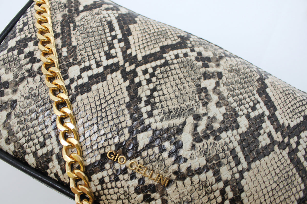 Pochette Giò Cellini Pitonata Effetto Vintage con Tracolla a Catena