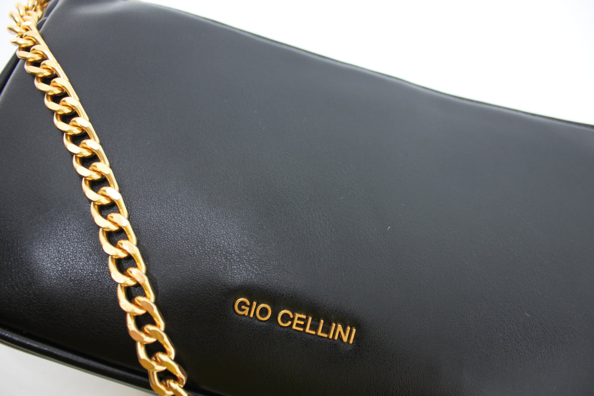 Pochette Giò Cellini Nera Effetto Vintage con Tracolla a Catena Dorata