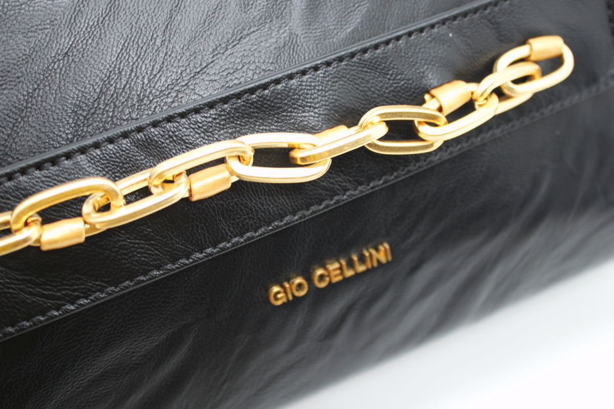 Borsa Maxi Pochette Giò Cellini Nera Vintage con Fascia Catena e Tracolla
