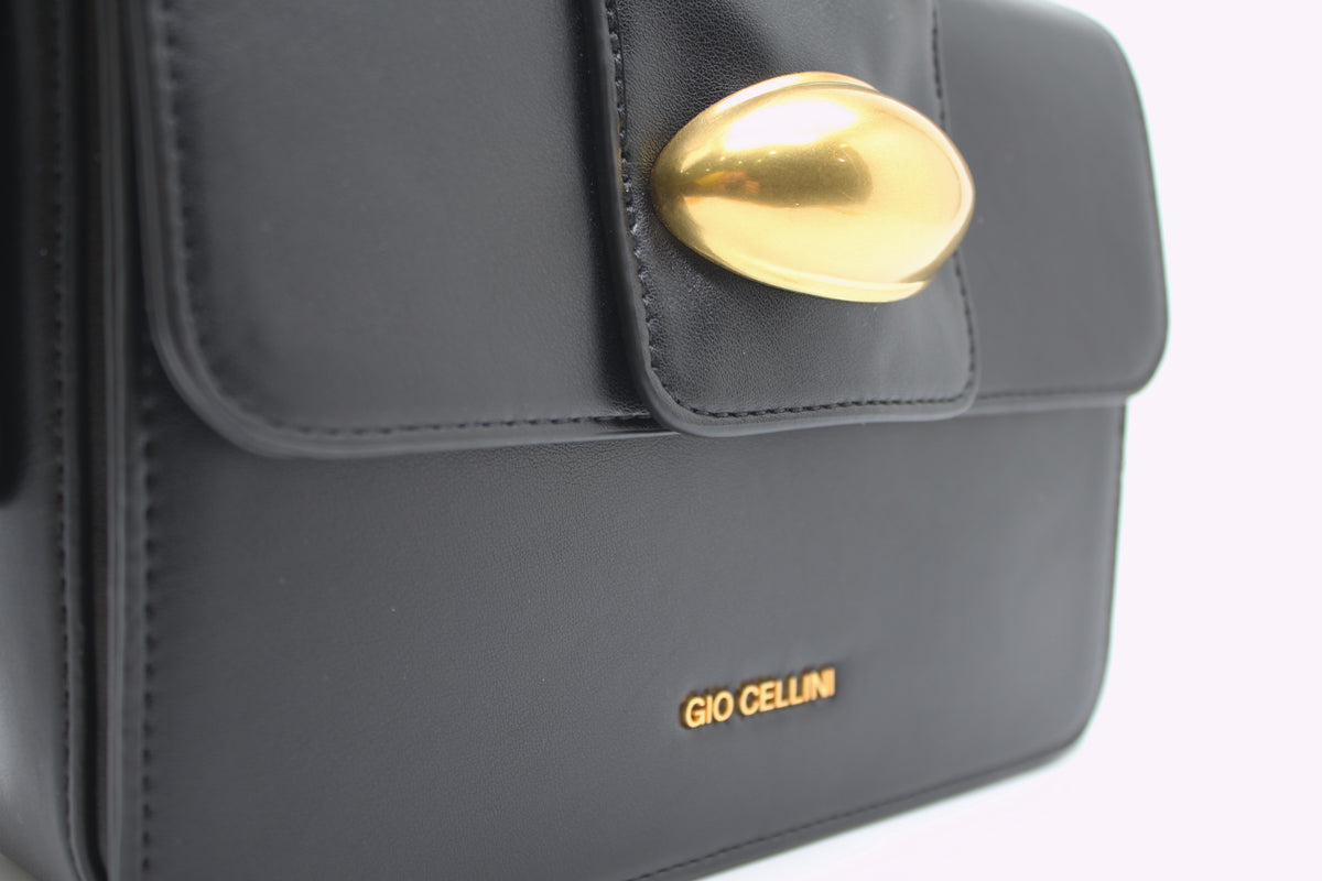 Mini Bag Giò Cellini Nera a Spalla con Fibbia Ovale Dorata