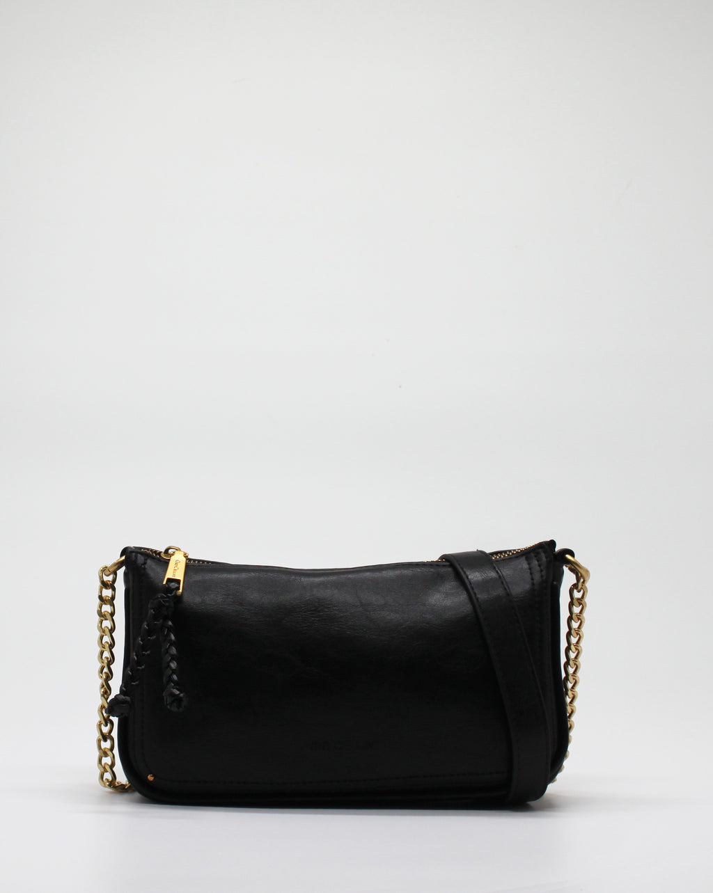 Pochette Giò Cellini Nera con Logo Inciso, Tracolla a Catena e Charm Intrecciato