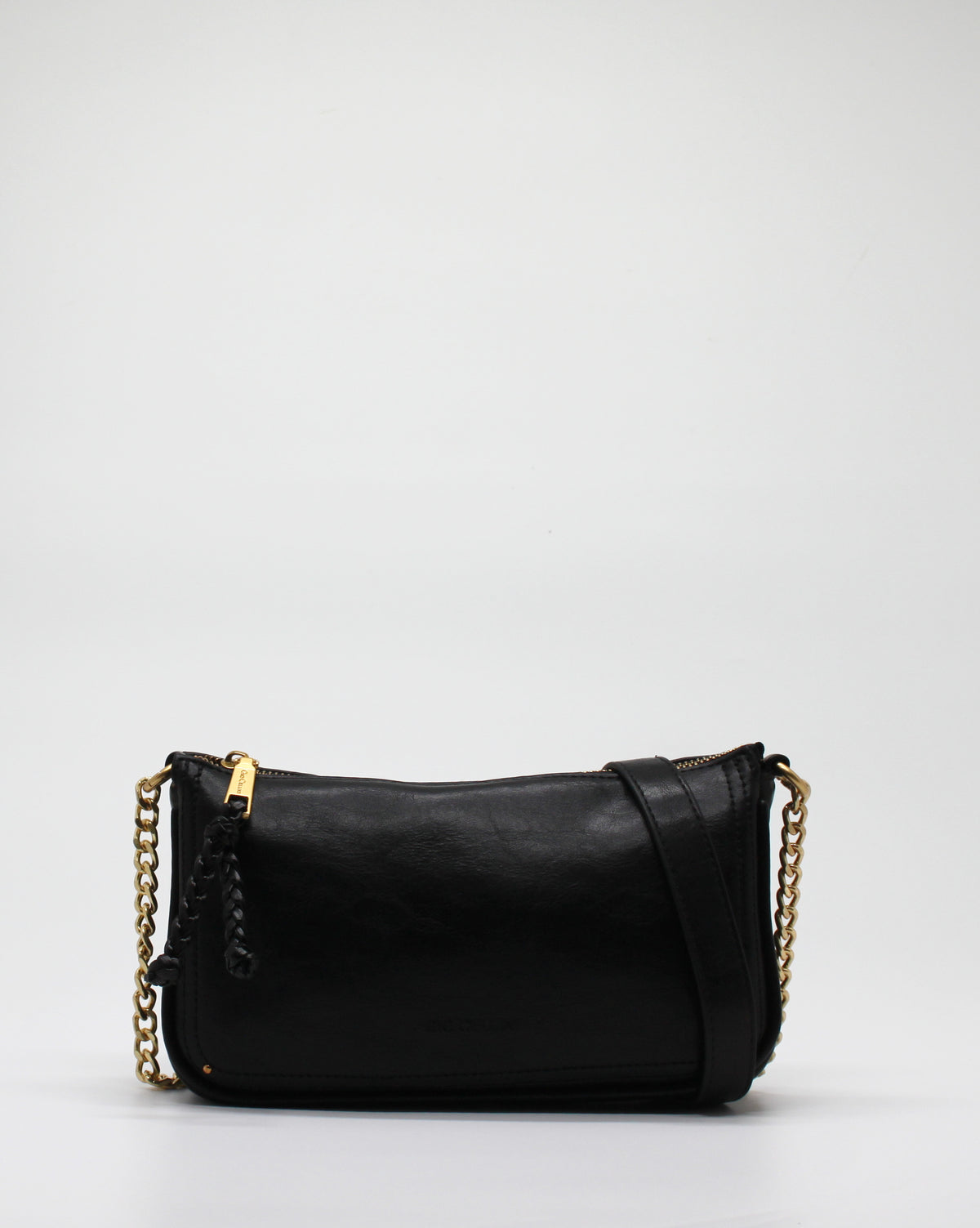 Pochette Giò Cellini Nera con Logo Inciso, Tracolla a Catena e Charm Intrecciato