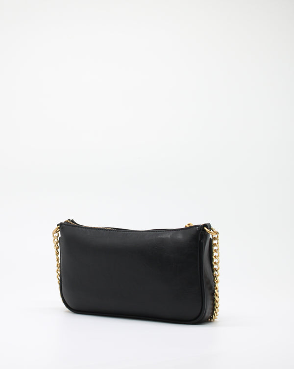 Pochette Giò Cellini Nera con Logo Inciso, Tracolla a Catena e Charm Intrecciato