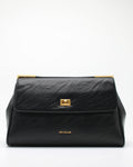 Maxi Bag Giò Cellini Nera Effetto Vintage con Chiusura a Girello e Tracolla