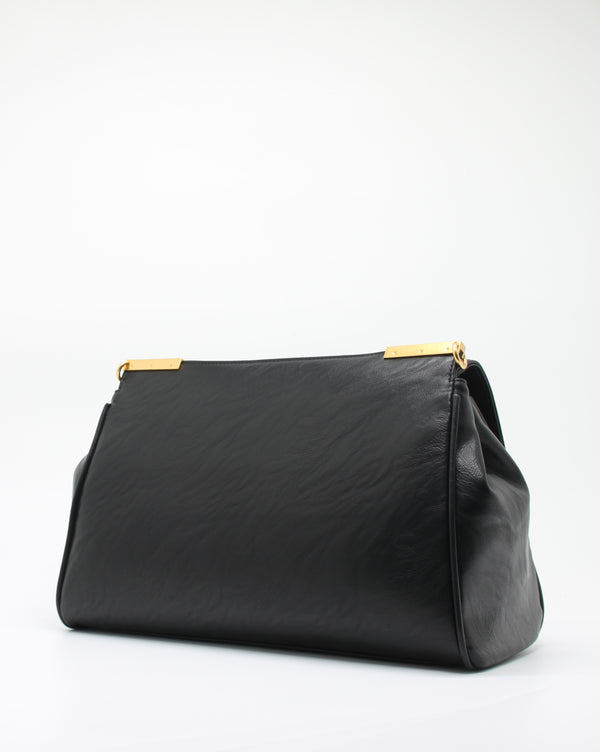 Maxi Bag Giò Cellini Nera Effetto Vintage con Chiusura a Girello e Tracolla