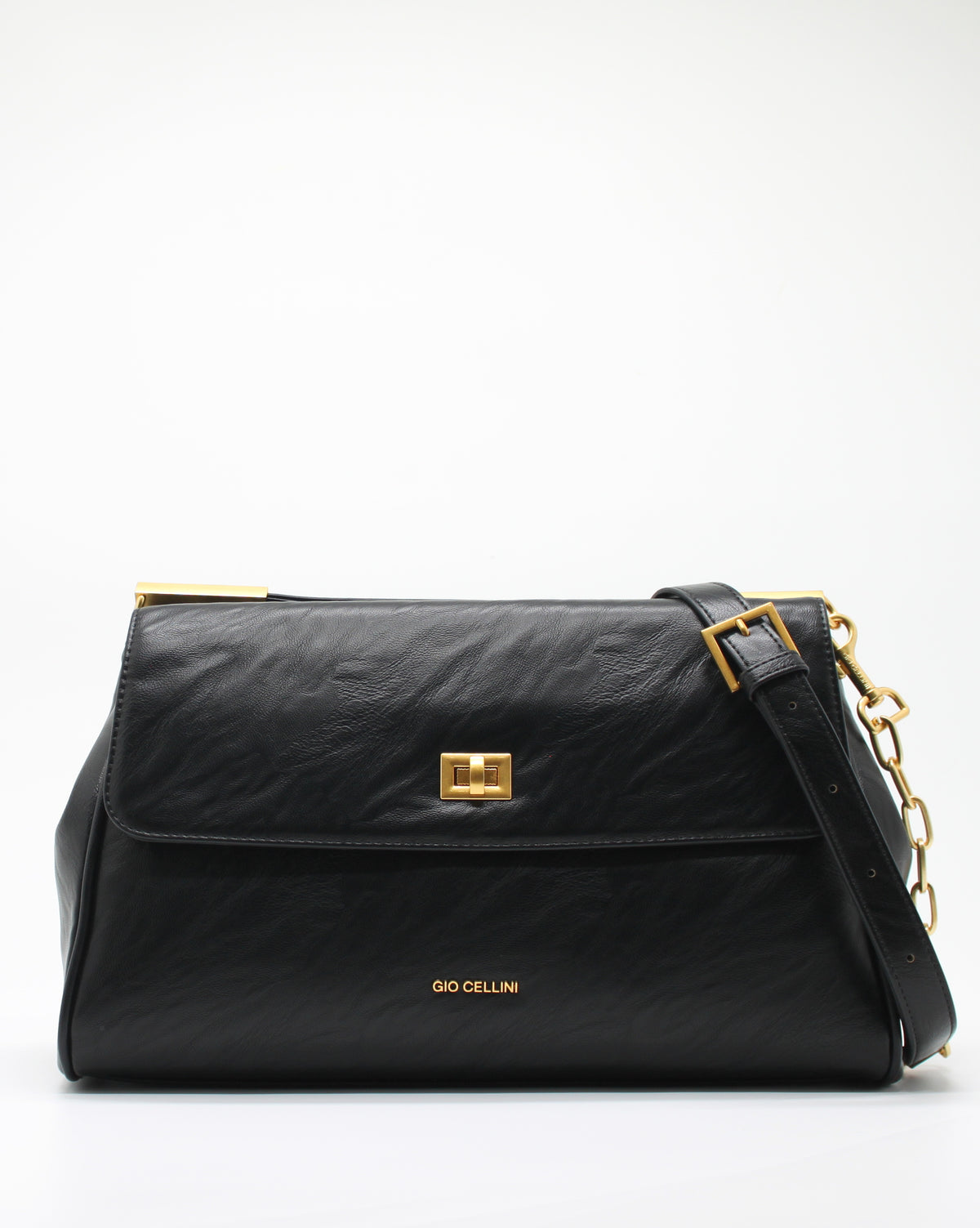 Maxi Bag Giò Cellini Nera Effetto Vintage con Chiusura a Girello e Tracolla
