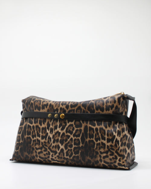 Borsa a Spalla Giò Cellini Maculata in Ecopelle Leopardata con Dettagli Dorati