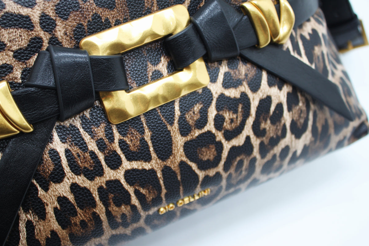 Borsa a Spalla Giò Cellini Maculata in Ecopelle Leopardata con Dettagli Dorati