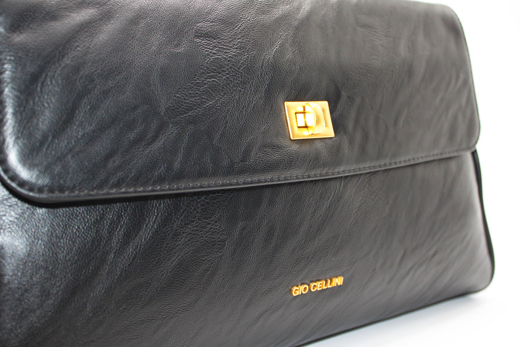 Maxi Bag Giò Cellini Nera Effetto Vintage con Chiusura a Girello e Tracolla