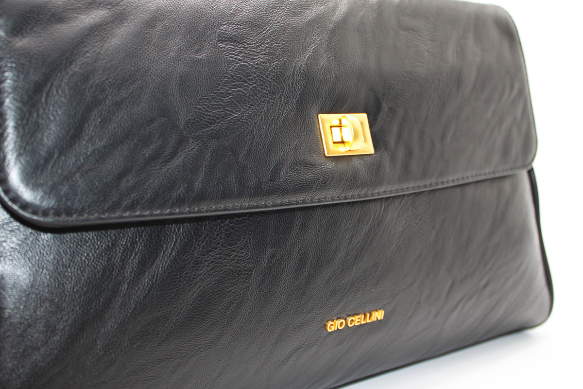 Maxi Bag Giò Cellini Nera Effetto Vintage con Chiusura a Girello e Tracolla