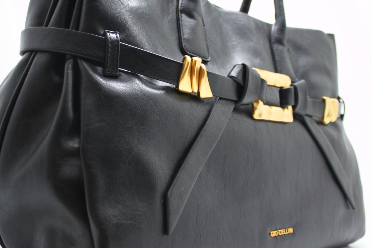 Borsa Maxi Giò Cellini Nero in Ecopelle con Cinturino e Dettagli Gold
