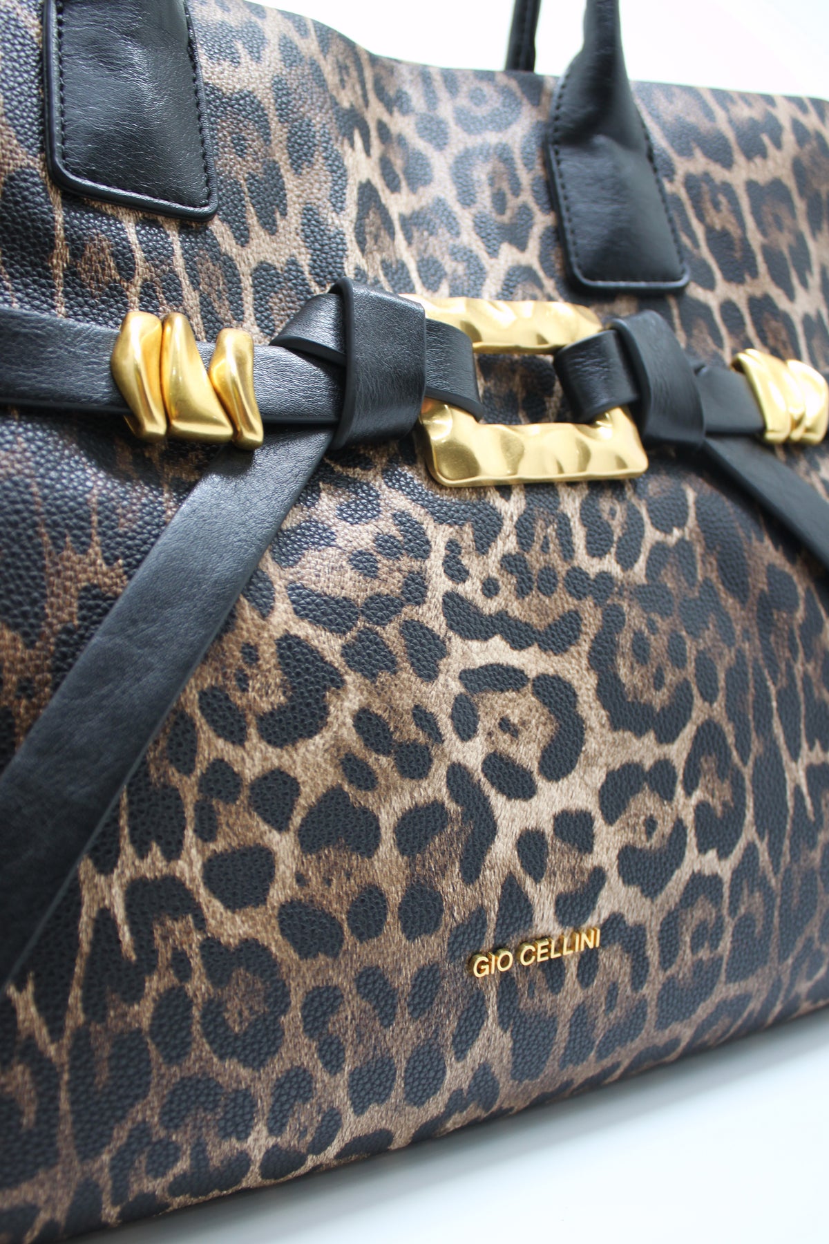 Borsa Maxi Giò Cellini Maculata in Ecopelle con Cinturino e Dettagli Gold