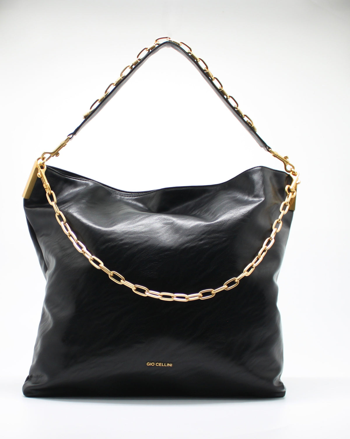 Borsa Shopper Giò Cellini Nero Effetto Vintage con Catena Dorata e Manico Singolo