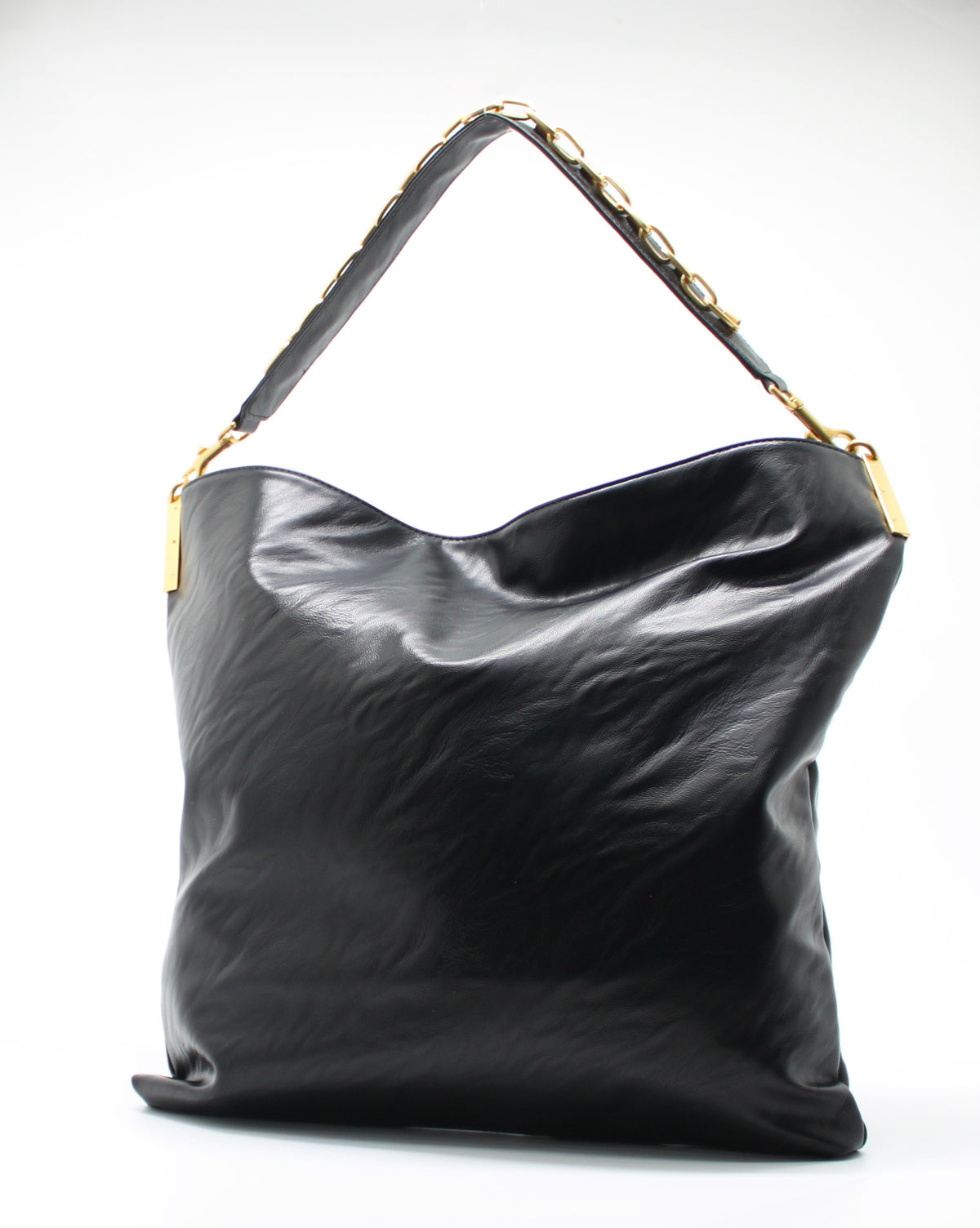 Borsa Shopper Giò Cellini Nero Effetto Vintage con Catena Dorata e Manico Singolo