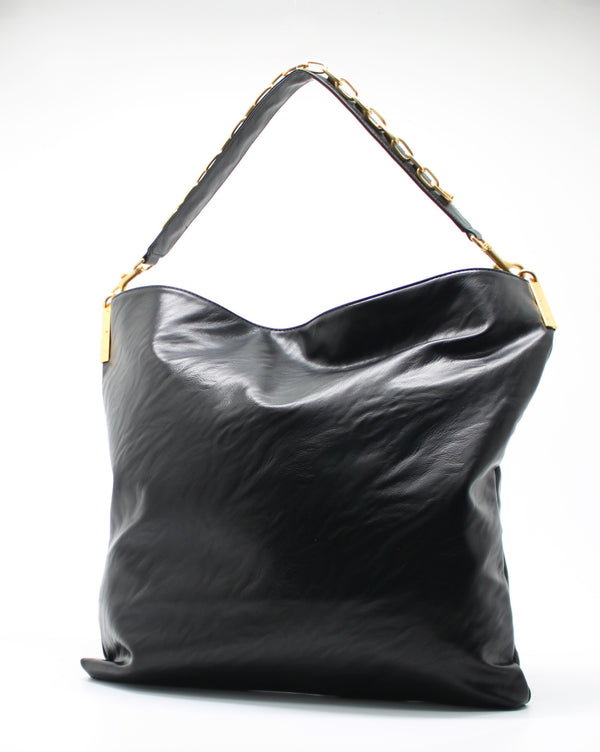 Borsa Shopper Giò Cellini Nero Effetto Vintage con Catena Dorata e Manico Singolo