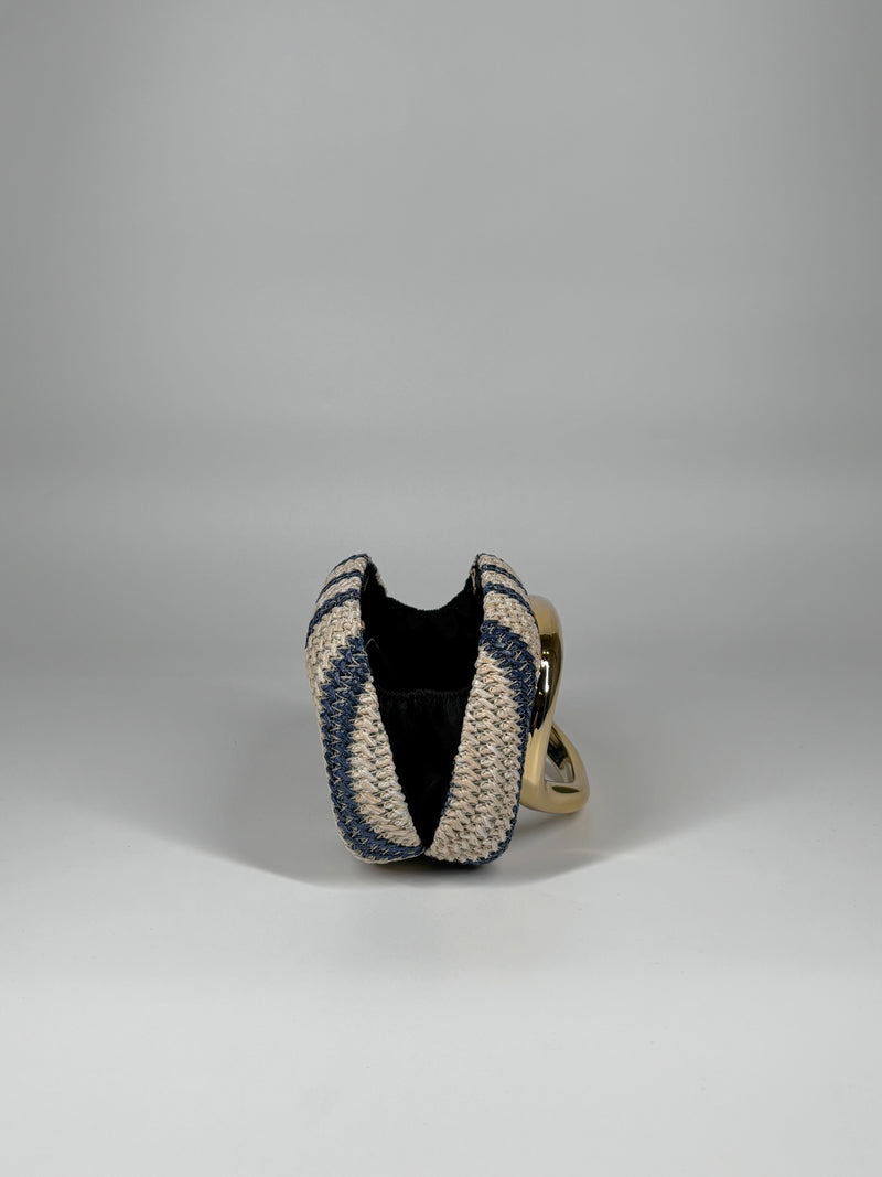 Clutch in Paglia Intrecciata con Manico Gioiello - Blu