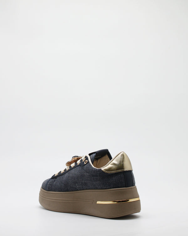 Sneakers Platform in Tessuto Melange Blu con Spille Gioiello Removibili