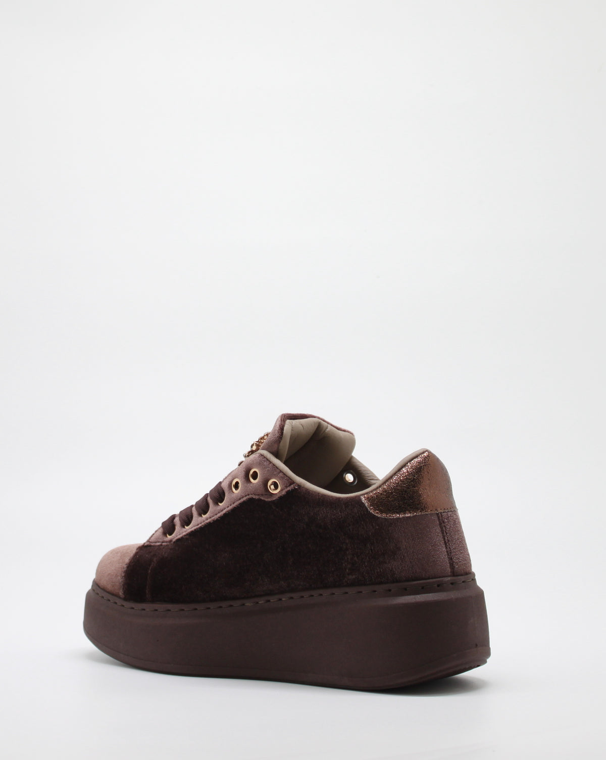 Sneakers Platform in Velluto Marrone con Spilla Gioiello