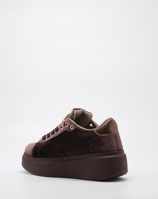 Sneakers Platform in Velluto Marrone con Spilla Gioiello