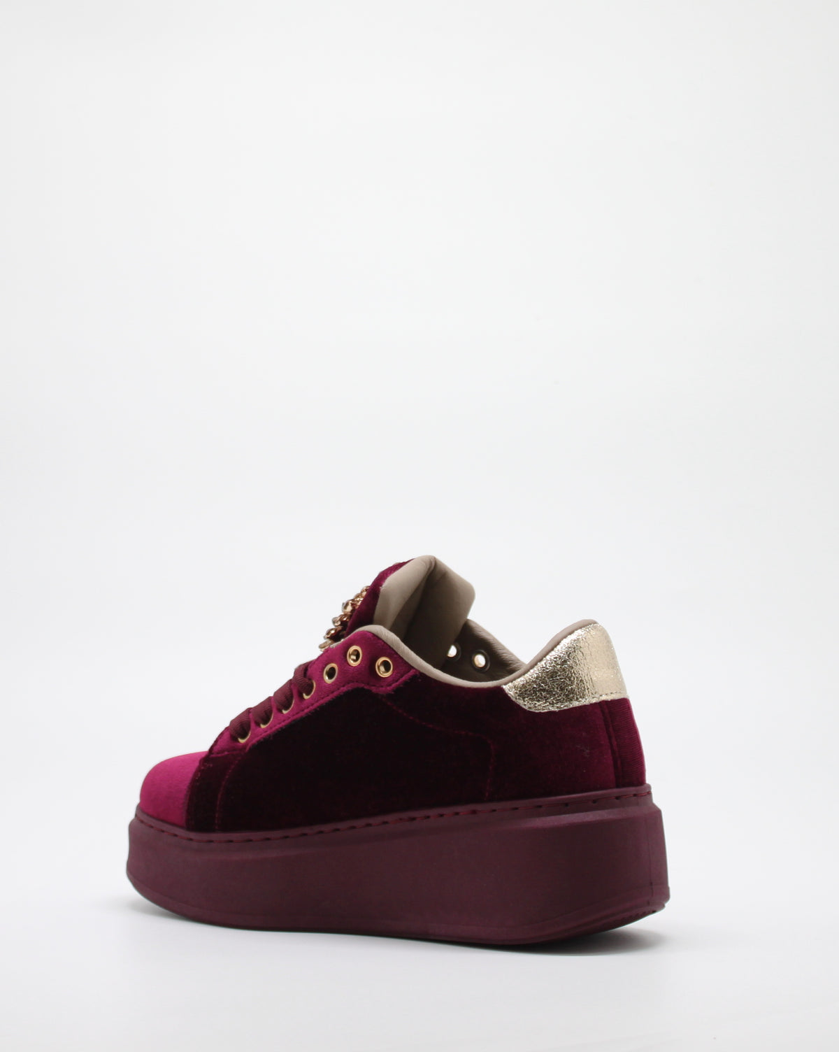 Sneakers Platform in Velluto Wine con Spilla Gioiello