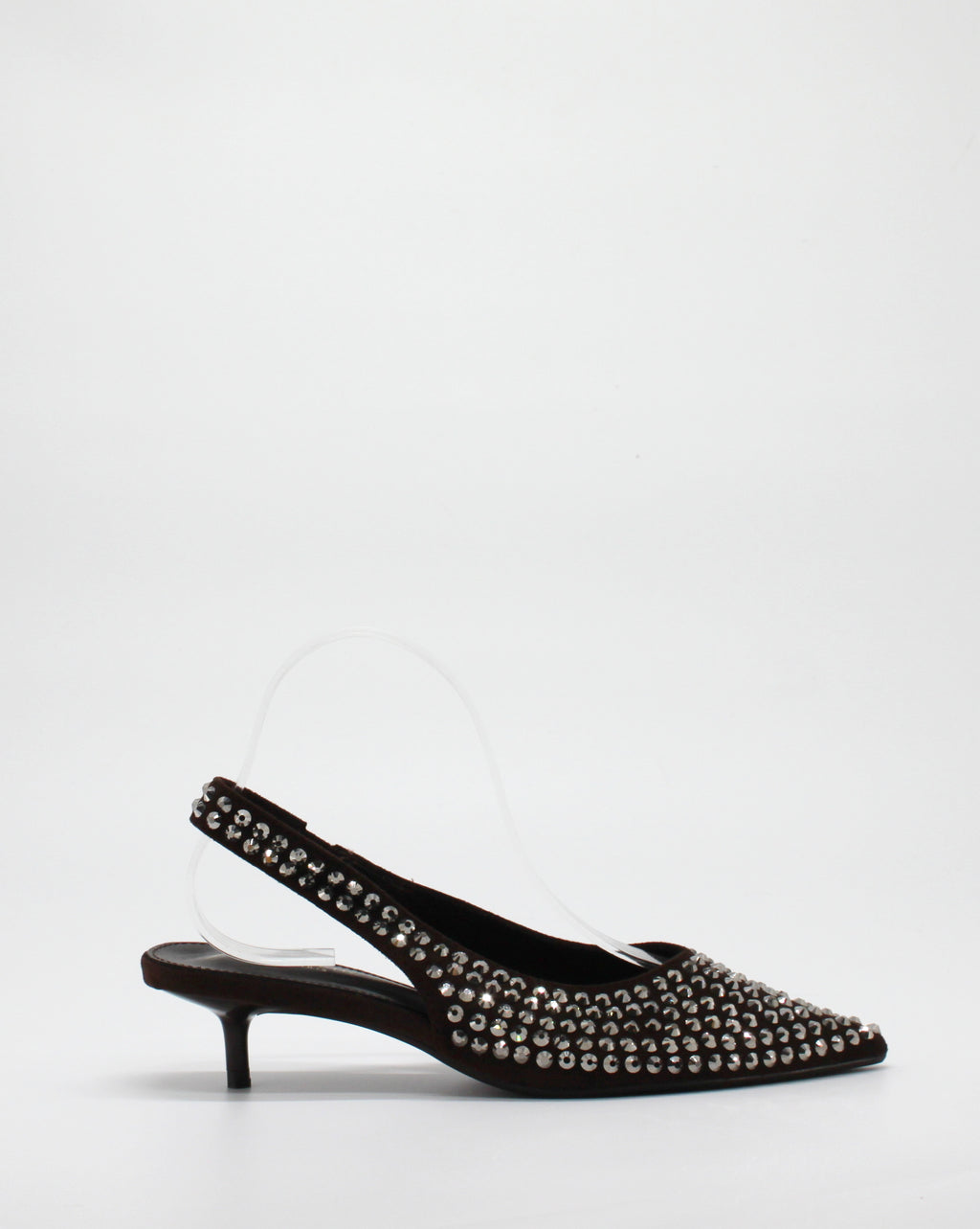 Ballerina Slingback Scamosciata a Punta con Borchie Marrone