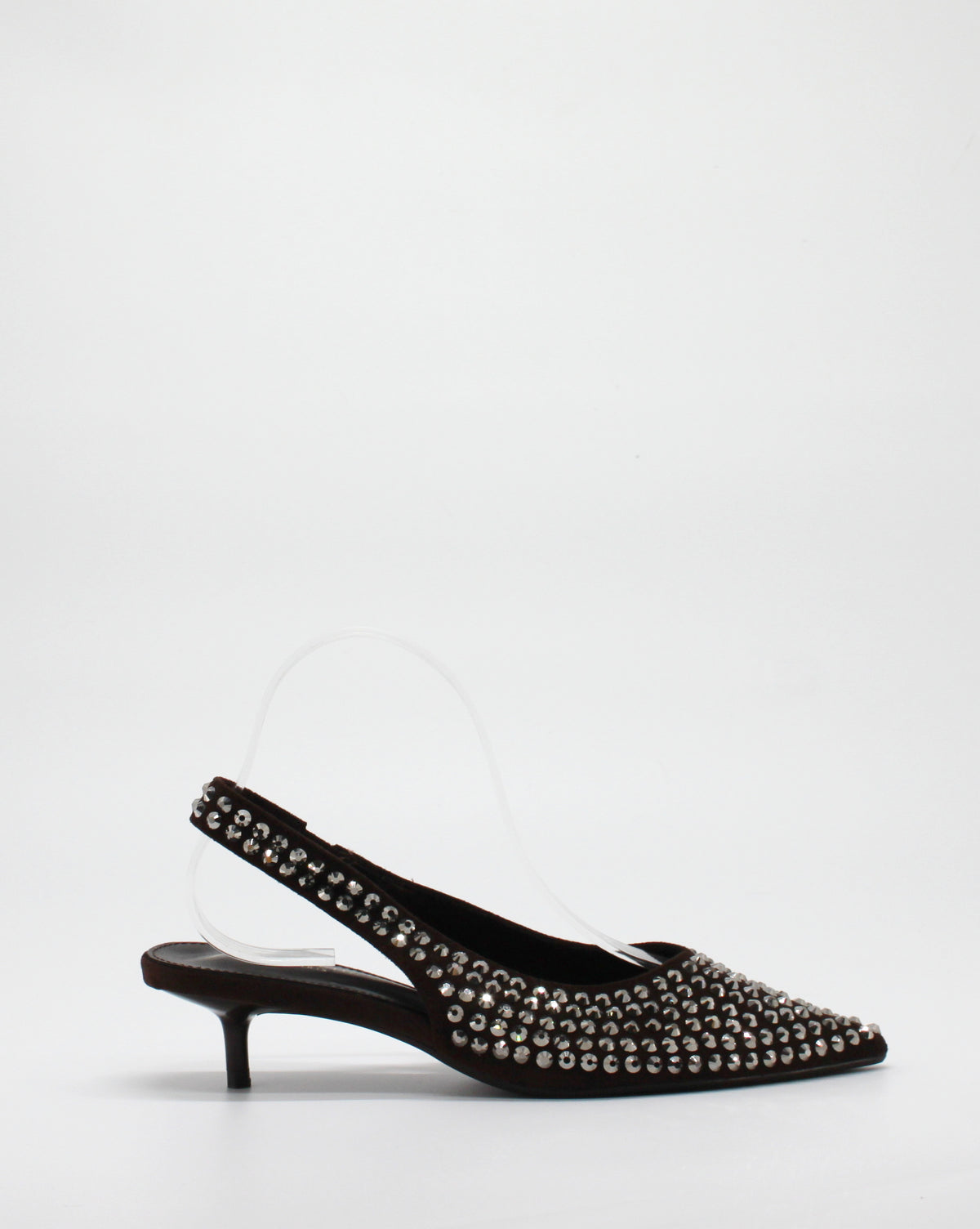Ballerina Slingback Scamosciata a Punta con Borchie Marrone