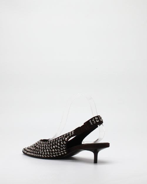 Ballerina Slingback Scamosciata a Punta con Borchie Marrone