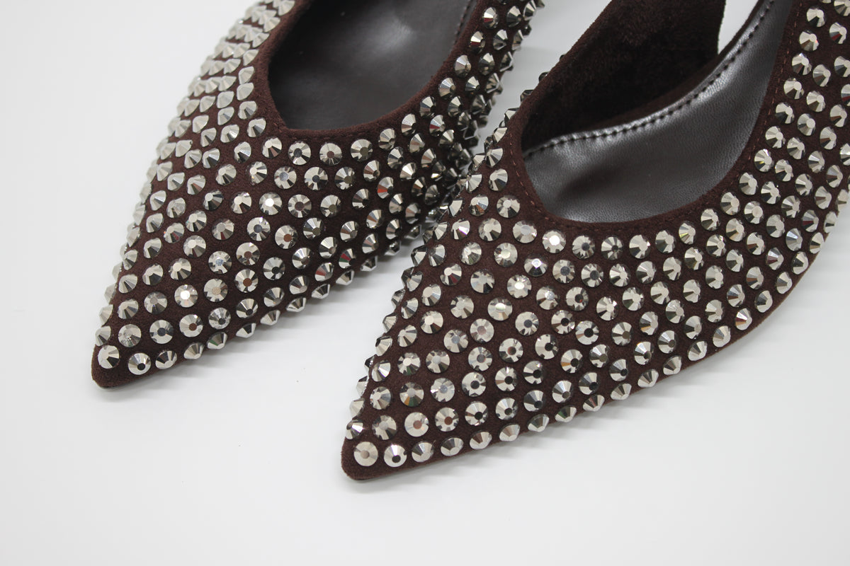 Ballerina Slingback Scamosciata a Punta con Borchie Marrone