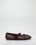 Ballerina Mary Jane in Rete con Cristalli e Dettagli in Vernice Wine