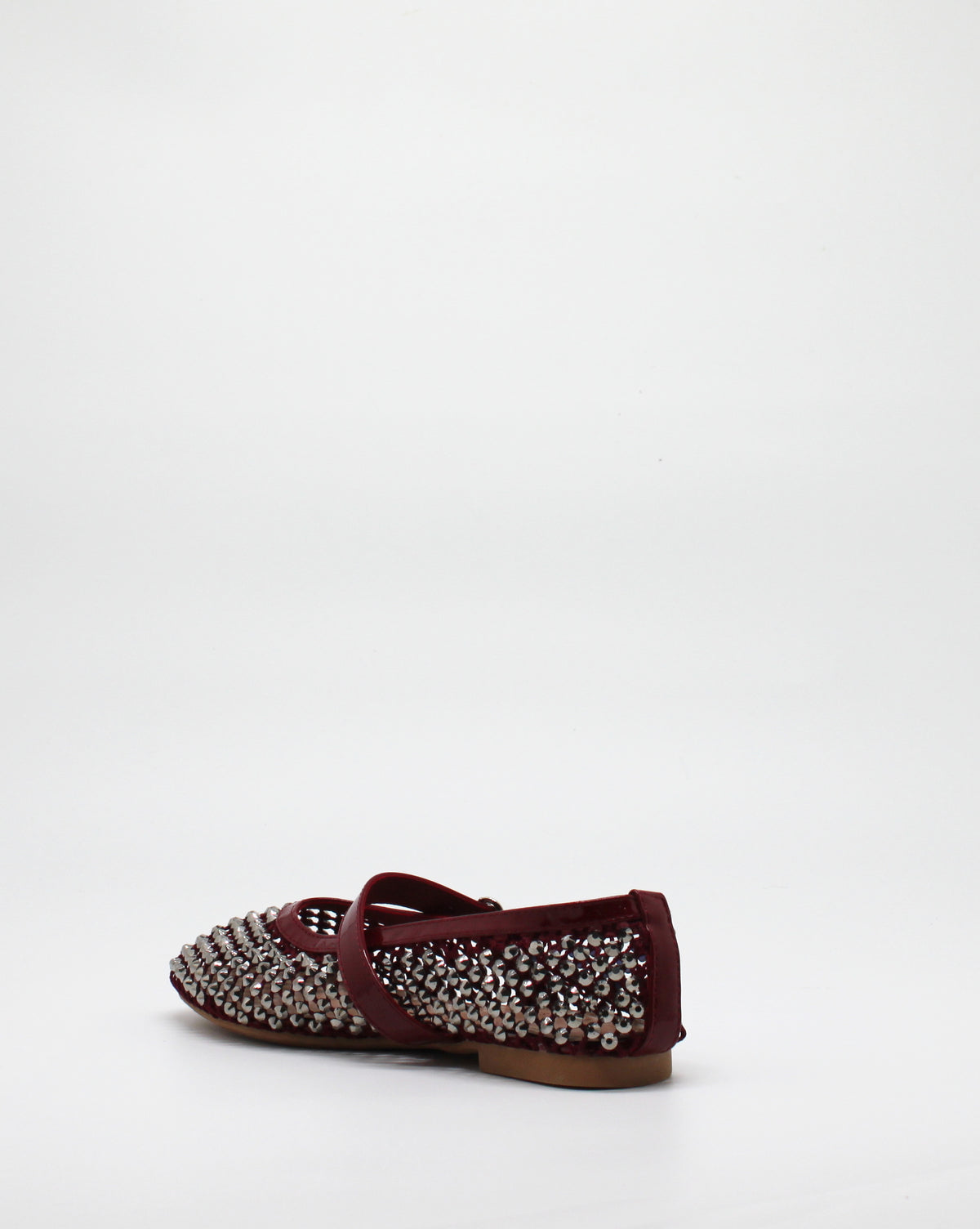 Ballerina Mary Jane in Rete con Cristalli e Dettagli in Vernice Wine