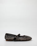 Ballerina Mary Jane in Rete con Cristalli e Dettagli in Vernice Marrone