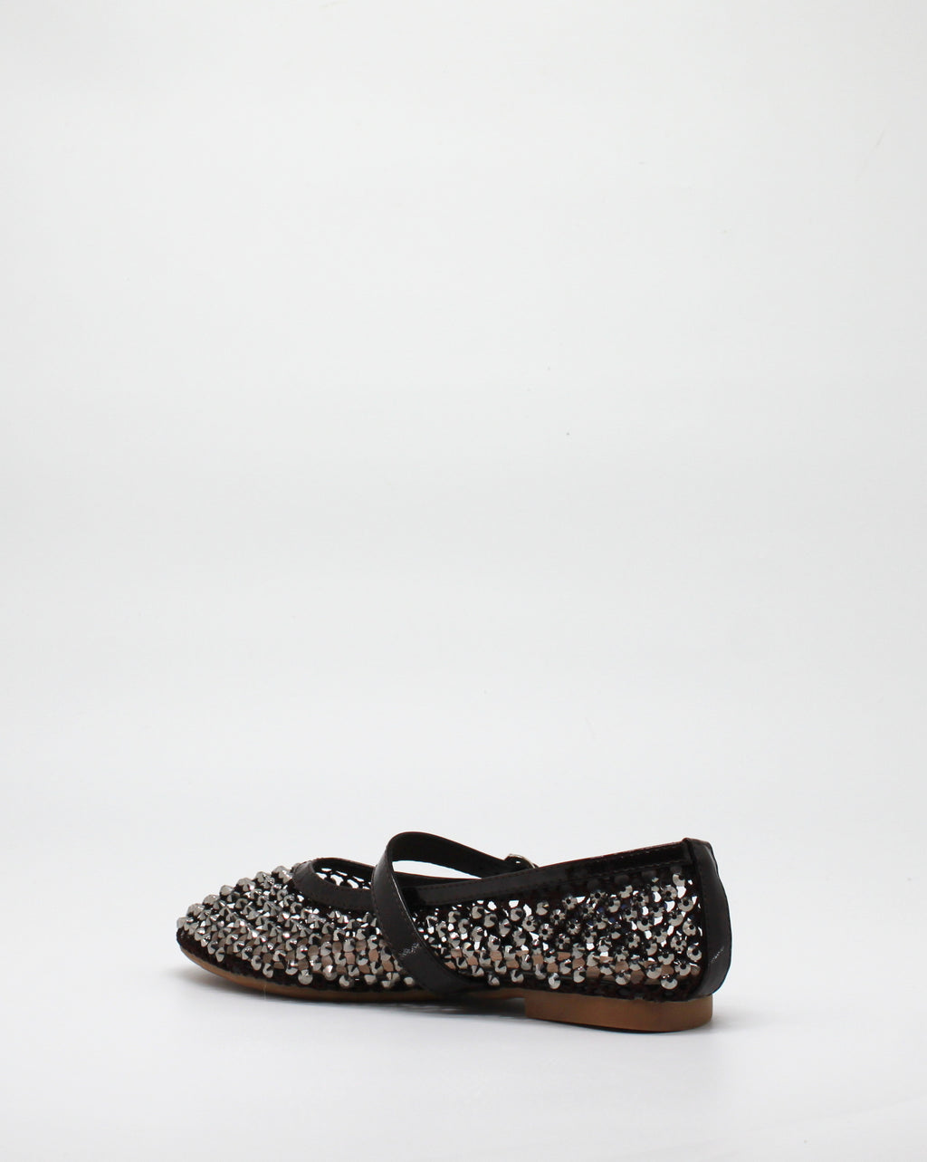 Ballerina Mary Jane in Rete con Cristalli e Dettagli in Vernice Marrone