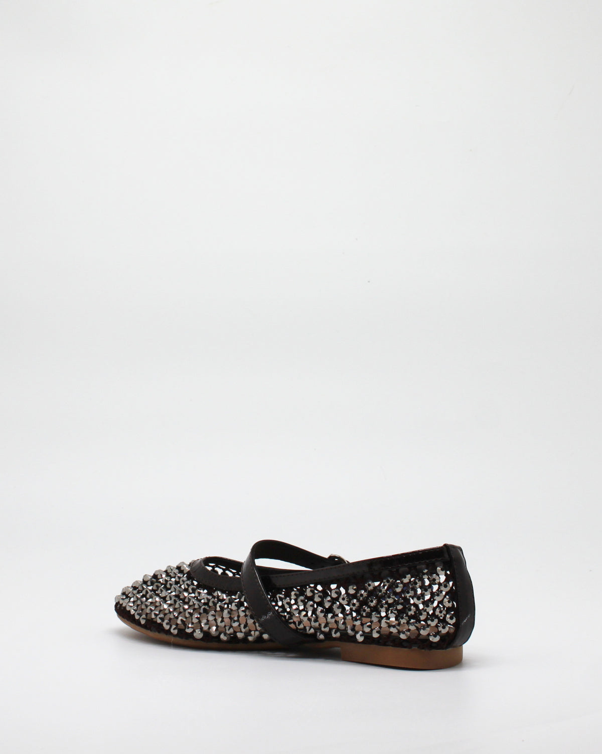 Ballerina Mary Jane in Rete con Cristalli e Dettagli in Vernice Marrone